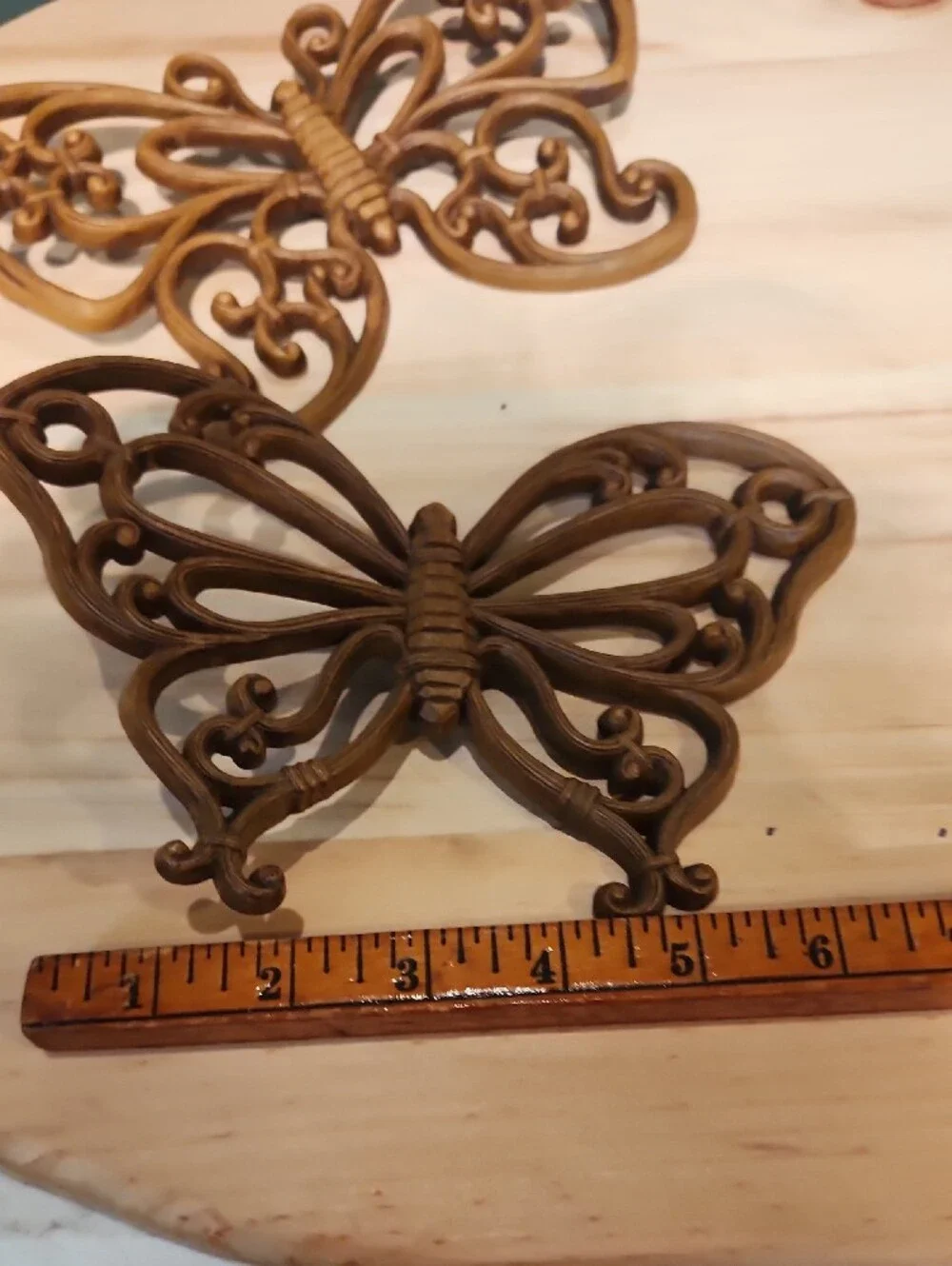Vintage MCM Homco Syroco Faux Wood Butterfly Wall Hangings